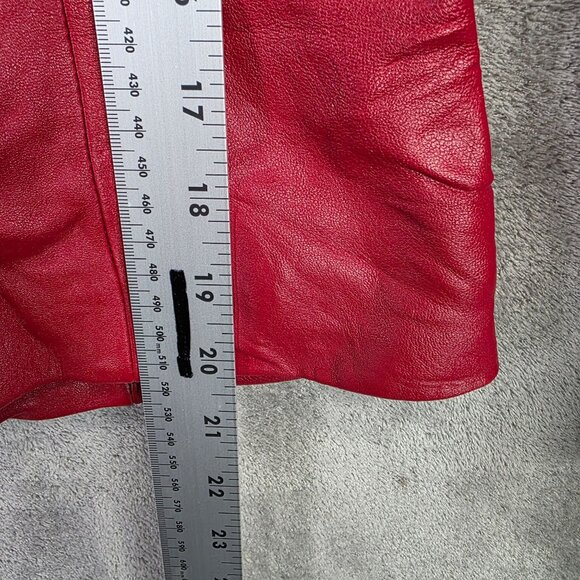 Womens Valerie Stevens Petite Red Leather Jacket Lined Biker Full Zip Size PS - Picture 9 of 9